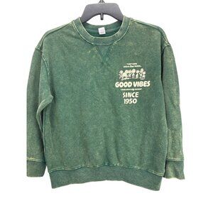 Old Navy Peanuts Snoopy Sweatshirt Green Medium Good Vibes 1950 Graphic